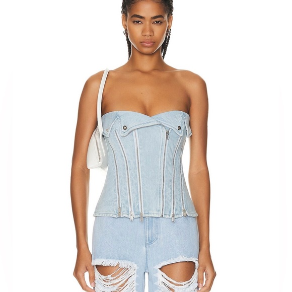 Dion Lee denim biker strapless zipper top size 6 NWT $870